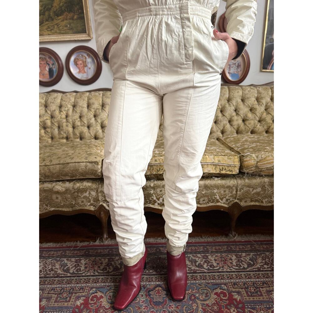 Vintage 80s Marco Morani White Genuine Leather Jumpsuit Size S - Picture 5 of 12